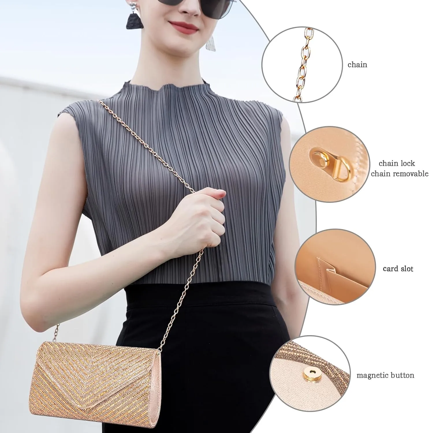 Women's Evening Handbags Envelope Clutch Purses Ladies Crossbody Bags Rhinestone Wedding Bag Shoulder Bag for Women