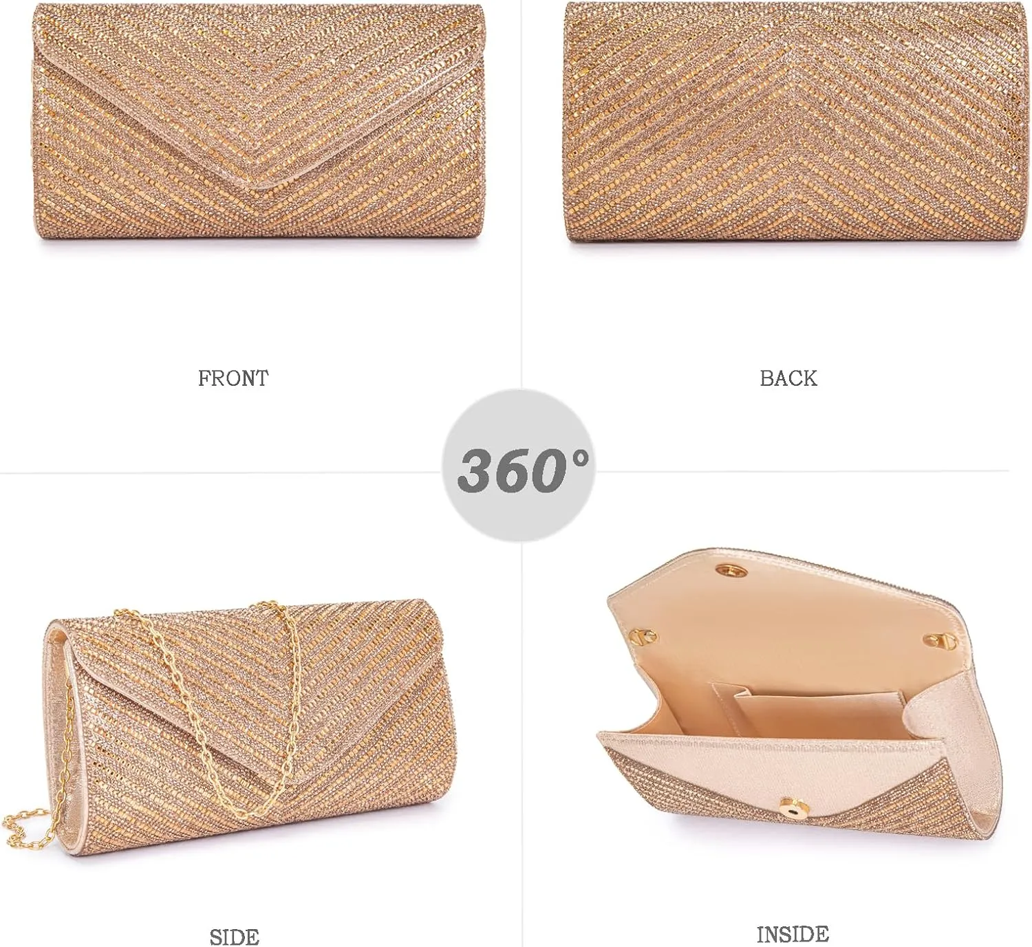 Women's Evening Handbags Envelope Clutch Purses Ladies Crossbody Bags Rhinestone Wedding Bag Shoulder Bag for Women
