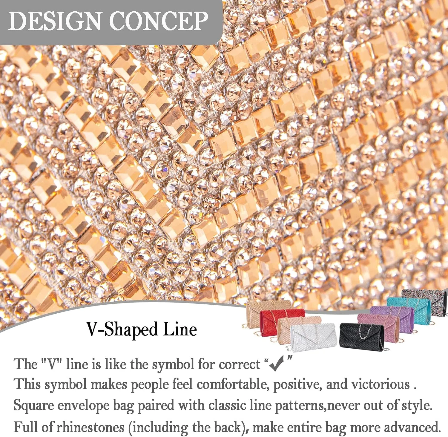 Women's Evening Handbags Envelope Clutch Purses Ladies Crossbody Bags Rhinestone Wedding Bag Shoulder Bag for Women