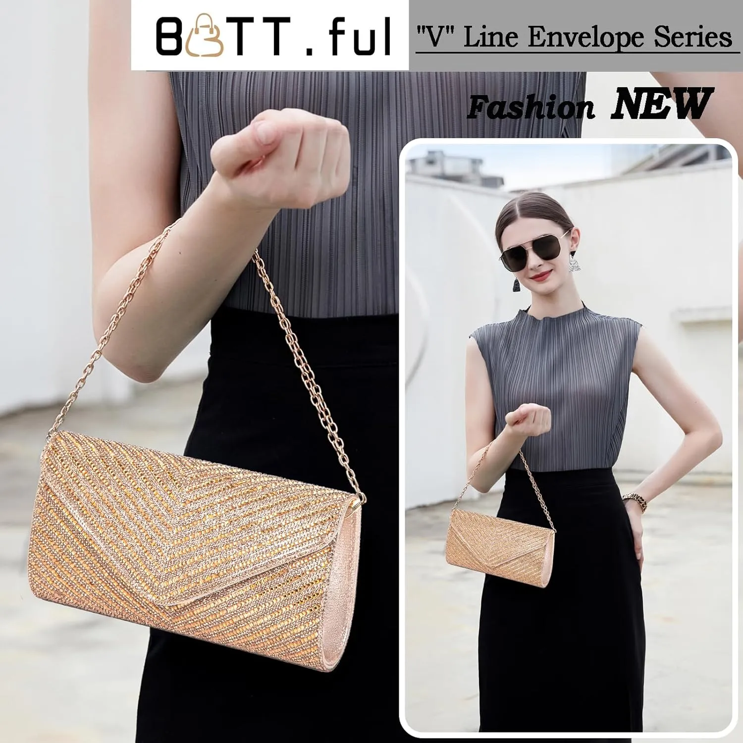 Women's Evening Handbags Envelope Clutch Purses Ladies Crossbody Bags Rhinestone Wedding Bag Shoulder Bag for Women