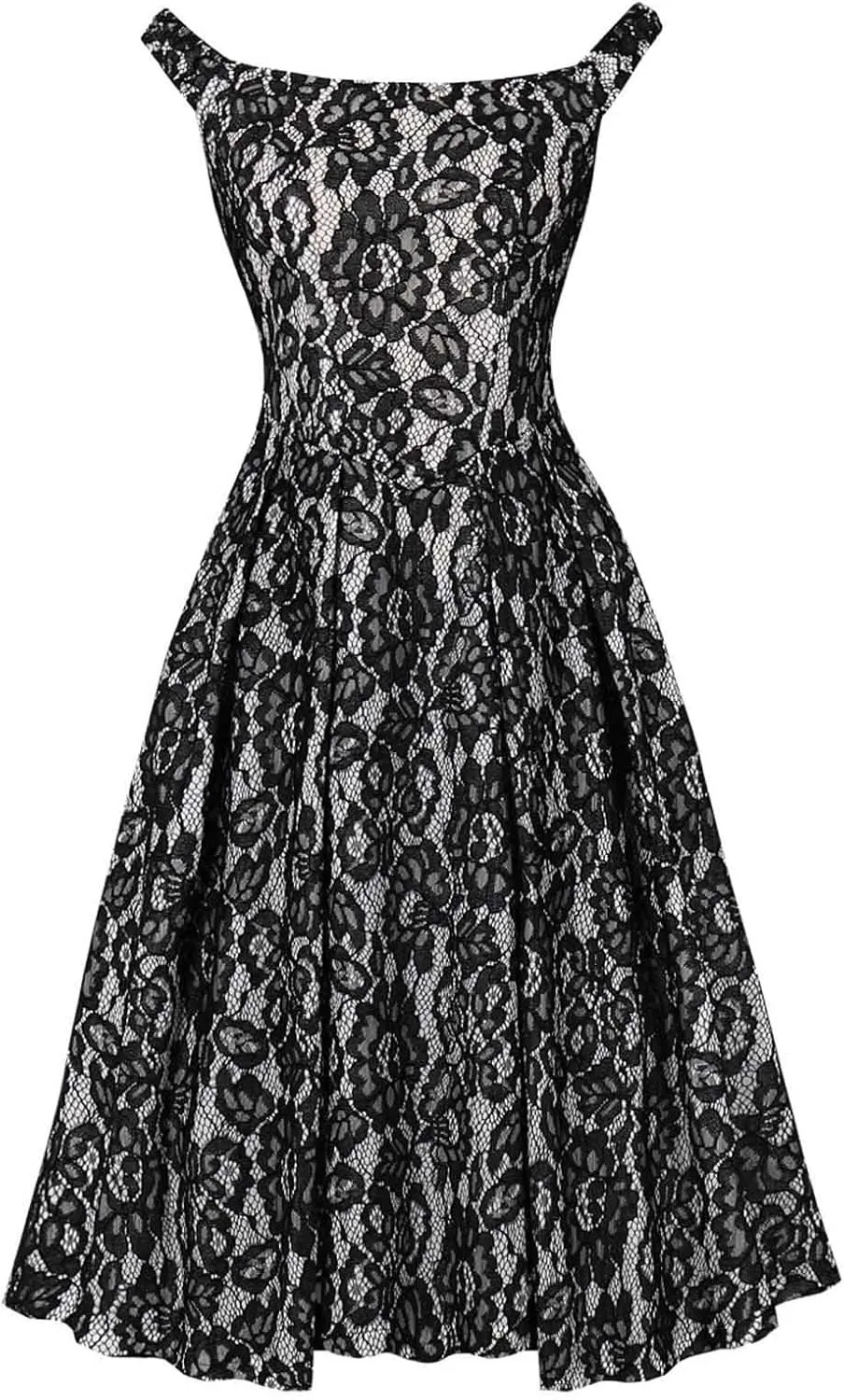Women's Floral Lace Midi Sundress Summer Sleeveless Dresses Criss Cross Tie-Back Boat-Neck Flowy Cocktail Party Dress