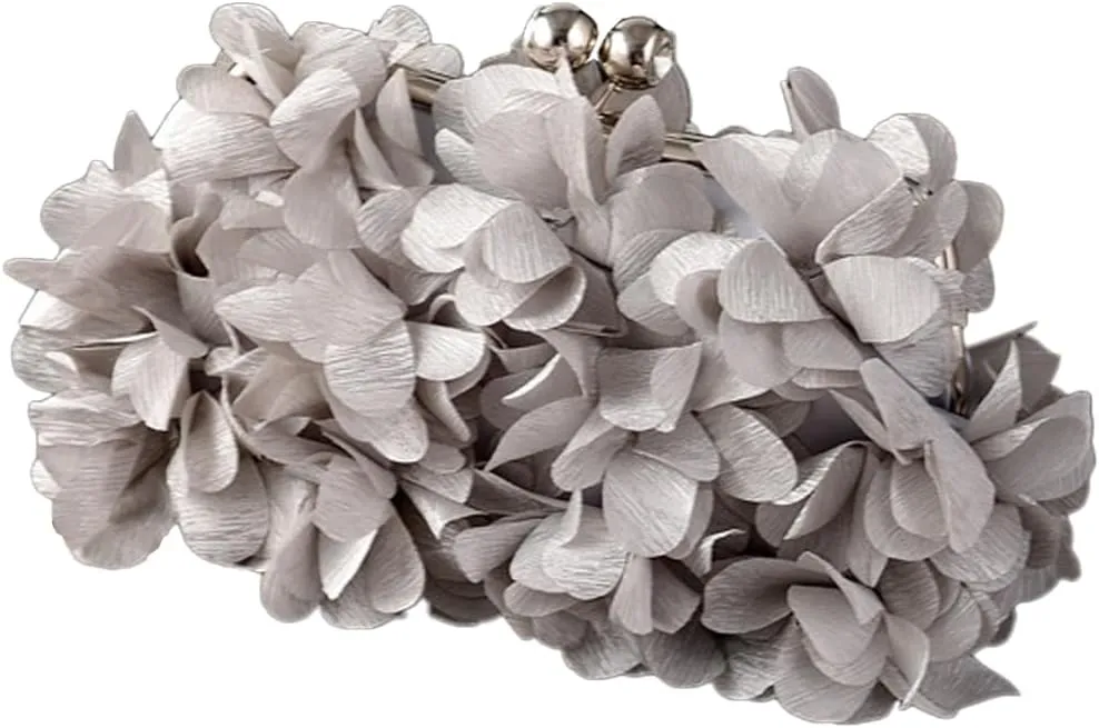 Women's Floral Satin Evening Clutch Bag with Detachable Metal Chain for Wedding, Party, Prom - Shoulder/Crossbody/Handheld