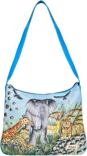 Women's Hand Painted Leather Hobo Bags with Animal Prints