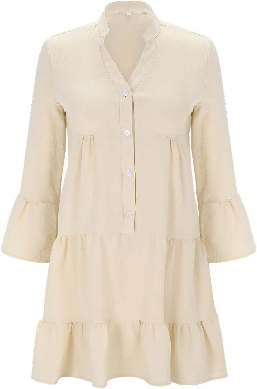 Women's Long Sleeve Botton Ruffle Dresses Casual Loose Swing Mini Dress Casual Skirts for Women 2024