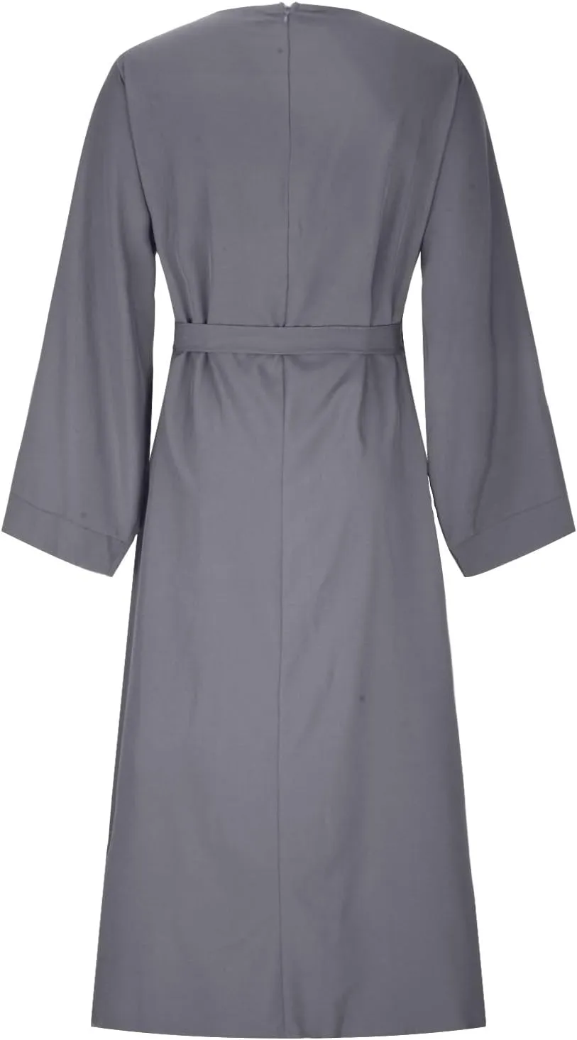 Women's Muslim Dresses Plus Size High Neck Pleated Tie Waist Clothes Long Robe Abaya Turkish Islamic Dubai Maxi Dress