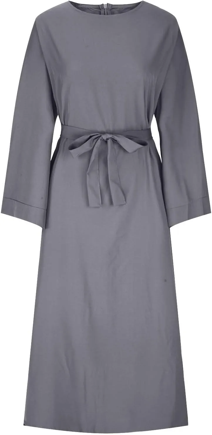 Women's Muslim Dresses Plus Size High Neck Pleated Tie Waist Clothes Long Robe Abaya Turkish Islamic Dubai Maxi Dress