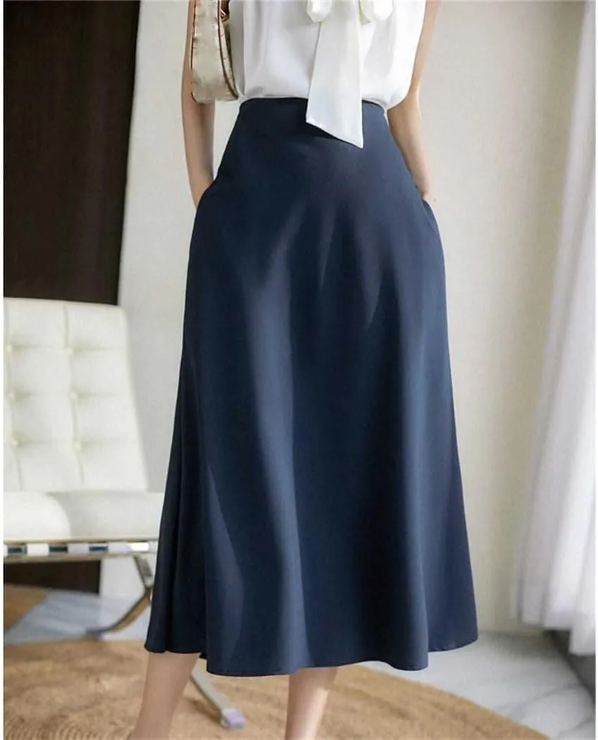Womens Office Skirt Korean High Waist A Line Midi Skirts Slim Solid Summer Lady Chic Fashion Dress