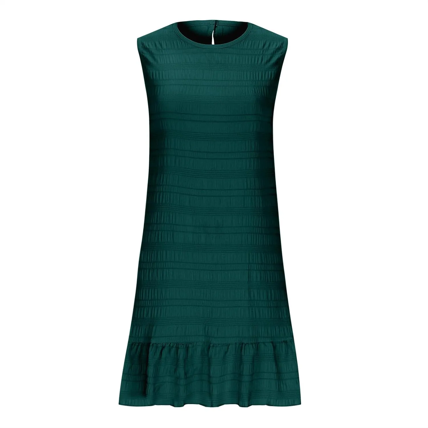 Women's Ruffle Hem Sleeveless Tank Dress Round Neck Casual Smock Summer Mini Dresses Ruffle Hem Sundress Casual Mini Dresses
