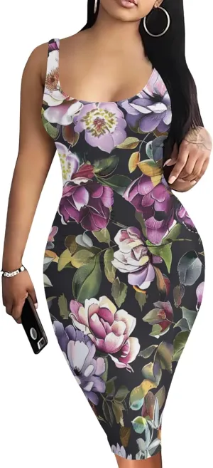 Women's Sexy Bodycon Tank Dress 2024 Summer Sleeveless Basic Midi Club Dress Sundress Beach Dresses