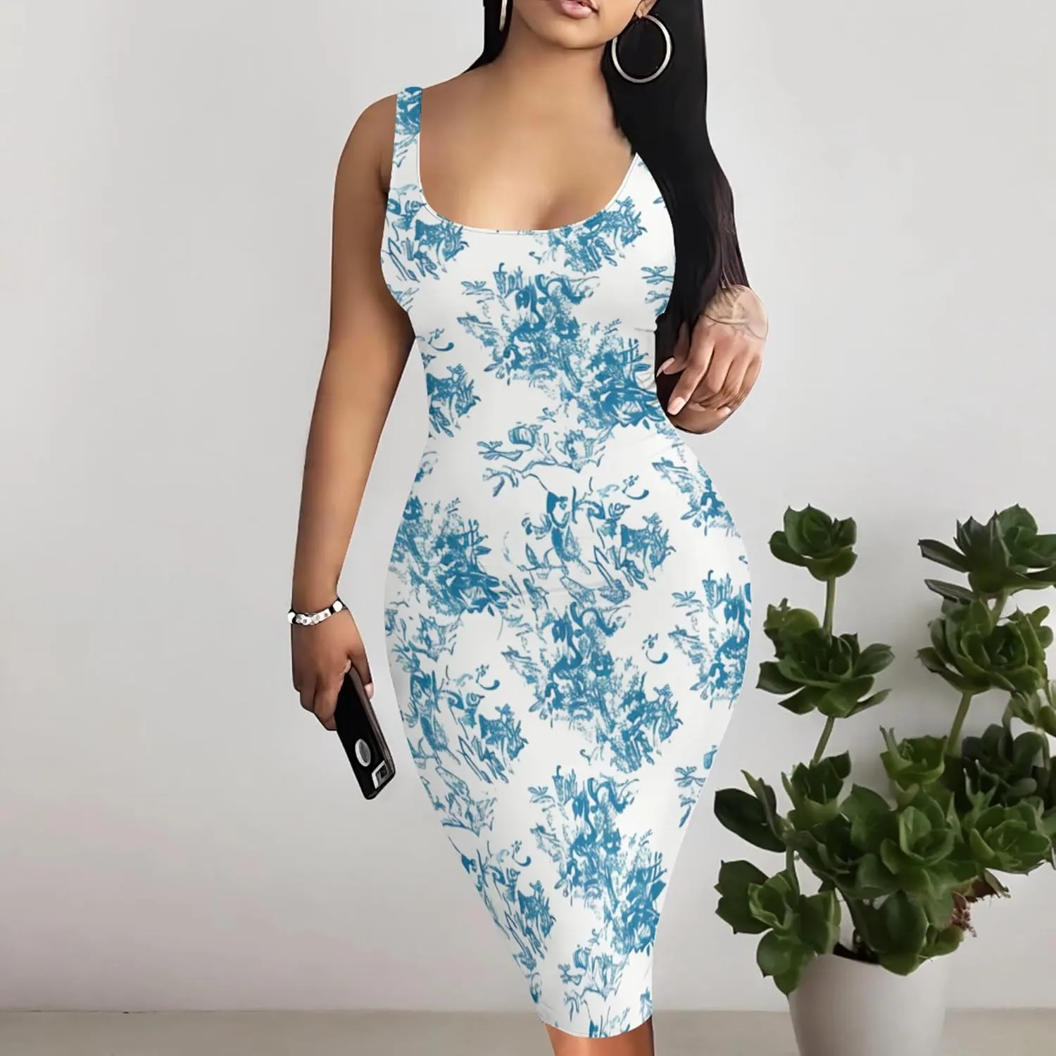 Women's Sexy Bodycon Tank Dress 2024 Summer Sleeveless Basic Midi Club Dress Sundress Beach Dresses