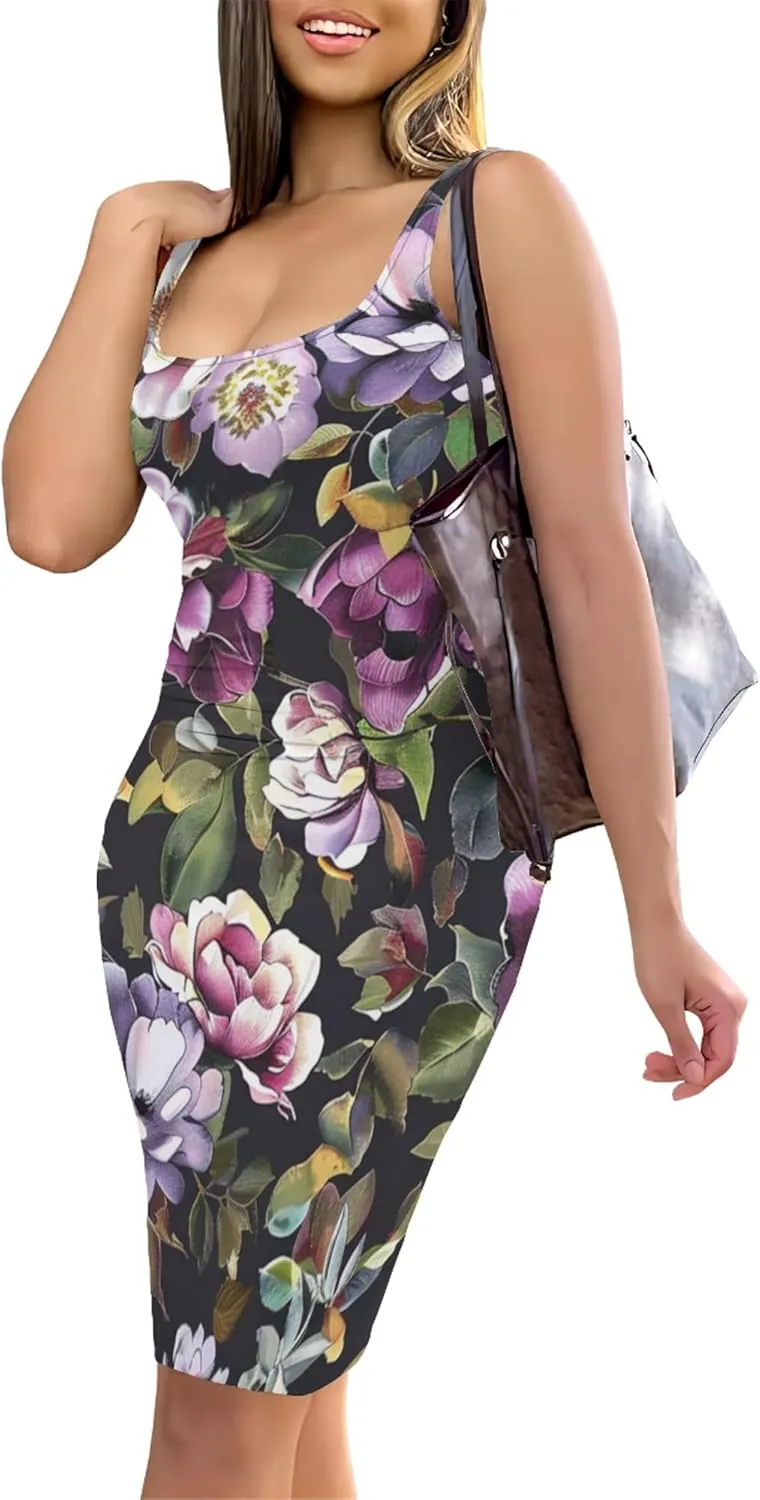 Women's Sexy Bodycon Tank Dress 2024 Summer Sleeveless Basic Midi Club Dress Sundress Beach Dresses