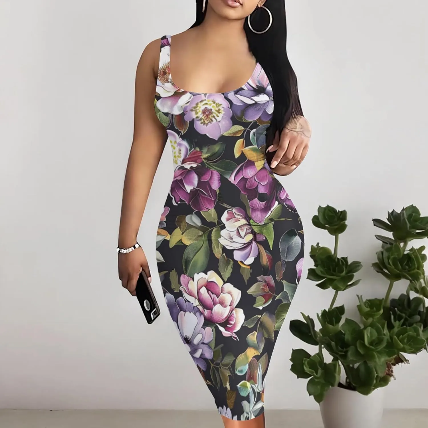 Women's Sexy Bodycon Tank Dress 2024 Summer Sleeveless Basic Midi Club Dress Sundress Beach Dresses