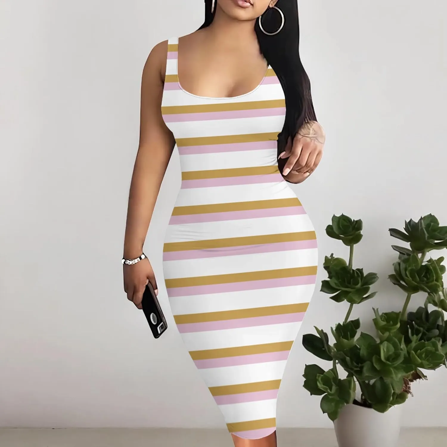 Women's Sexy Bodycon Tank Dress Summer Sleeveless Basic Midi Club Dresses Sundress Beach Dresses