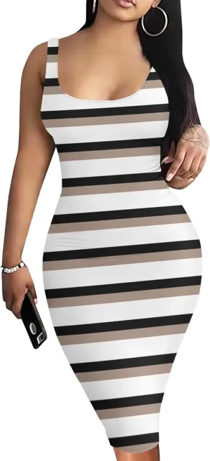 Women's Sexy Bodycon Tank Dress Summer Sleeveless Basic Midi Club Dresses Sundress Beach Dresses