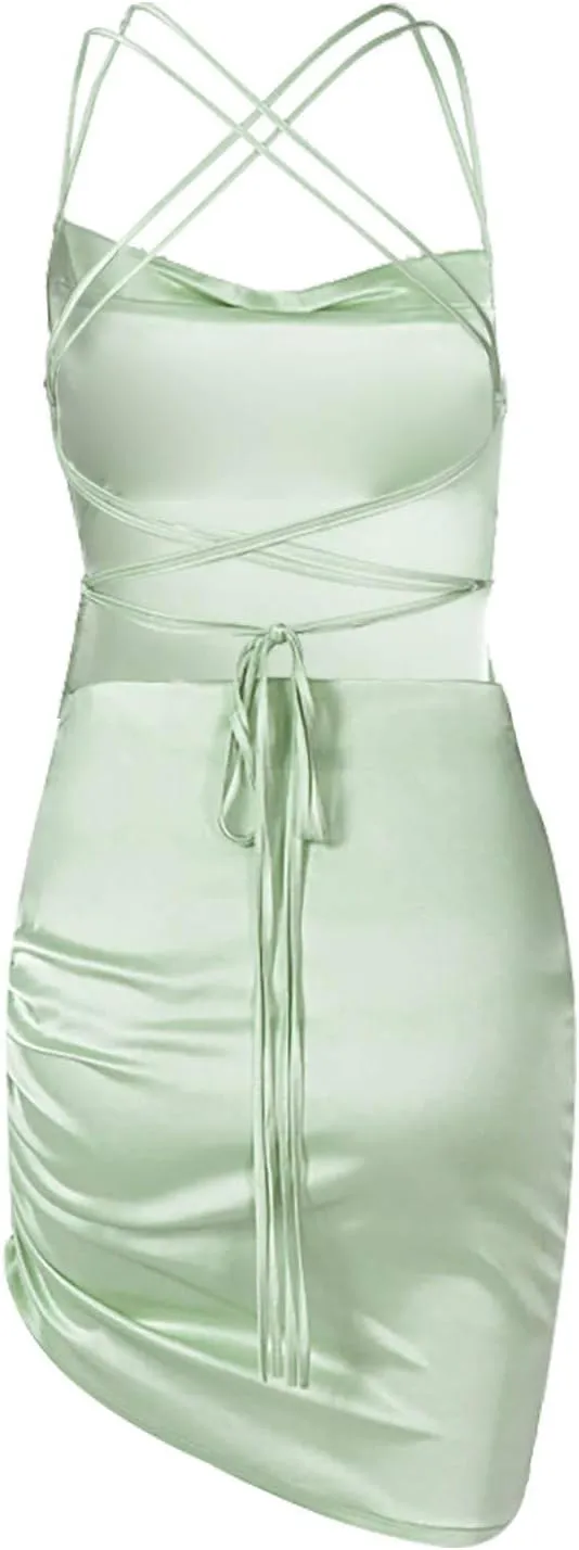 Women's Sexy Mini Dress Spaghetti Straps Bodycon Dress Split Hem Sundress Going Out Cocktail Evening Dresses