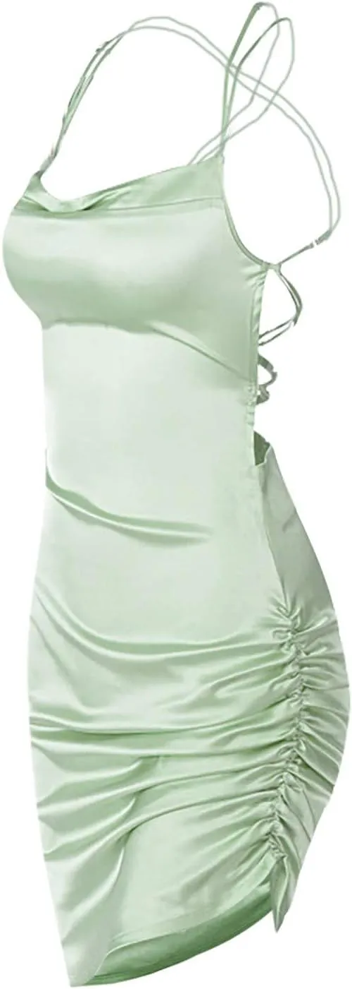 Women's Sexy Mini Dress Spaghetti Straps Bodycon Dress Split Hem Sundress Going Out Cocktail Evening Dresses