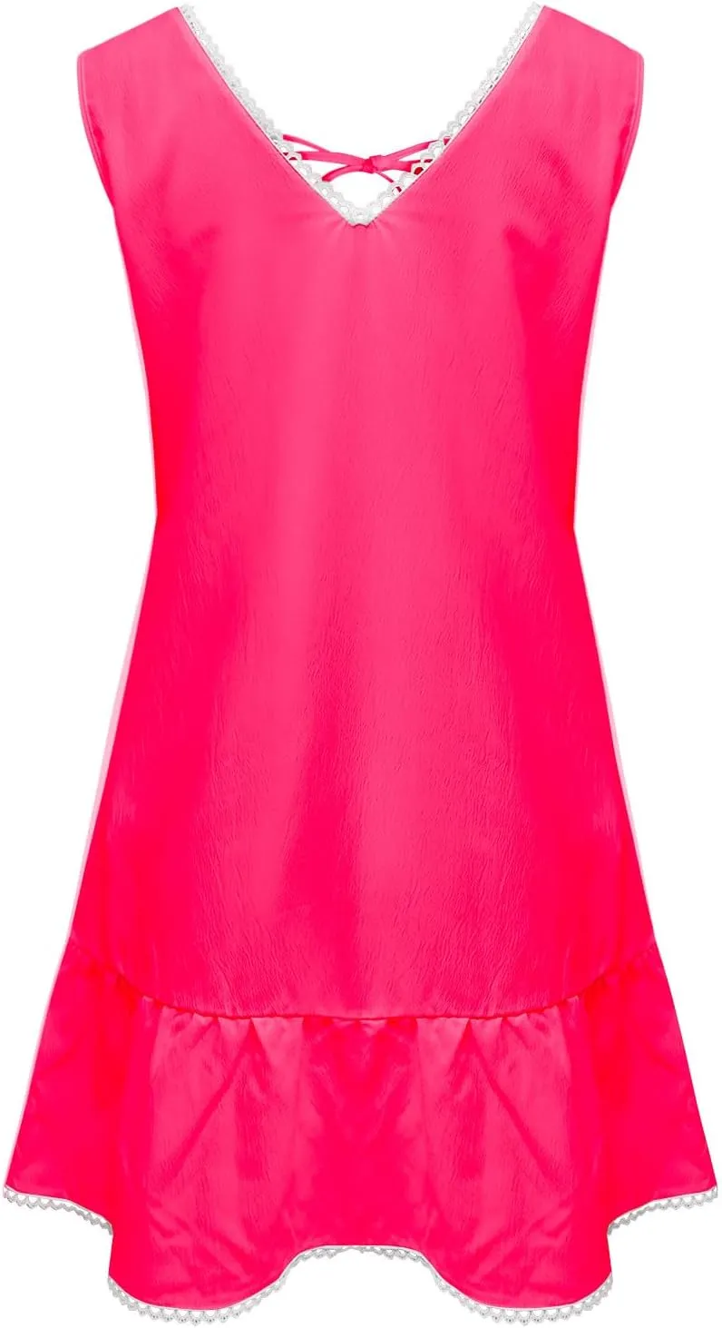 Women's Sexy Sleeveless Mini Dress Ruffle Deep Tie V Neck Chest Drawstring Bodycon Mini Club Dress for Beach Party
