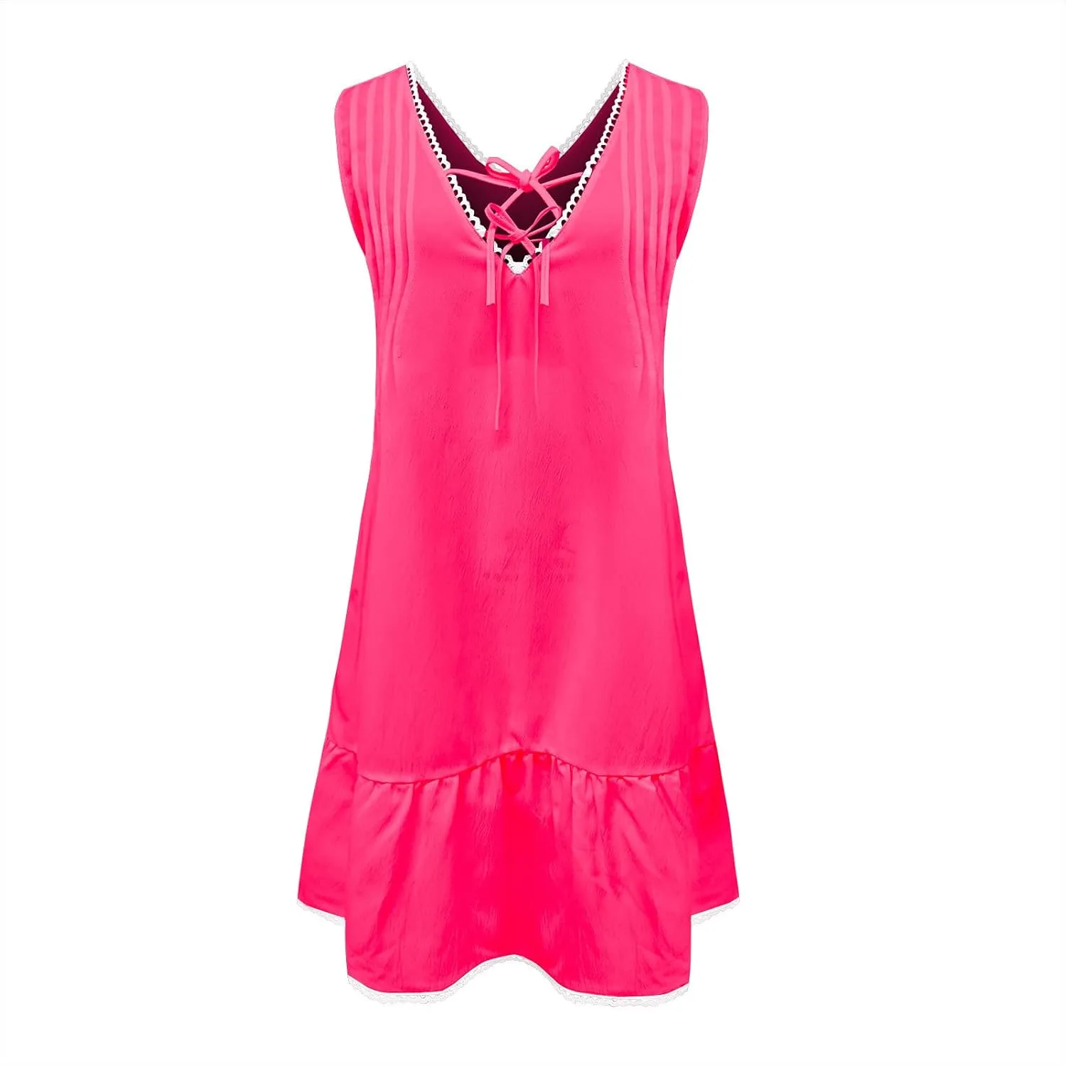 Women's Sexy Sleeveless Mini Dress Ruffle Deep Tie V Neck Chest Drawstring Bodycon Mini Club Dress for Beach Party