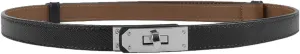 Women's Skinny Leather Belt with Adjustable Silver Turn-Lock Buckle - Ideal for Dresses, Jeans, and Coats, Black
