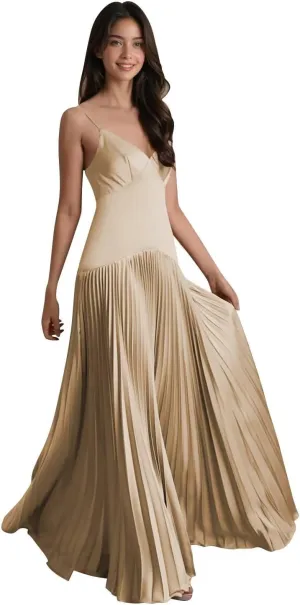 Women's Straps Bridesmaid Dresses Sleeveless Corset Satin Pleated Formal Dress 2025 LN111