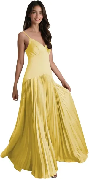 Women's Straps Bridesmaid Dresses Sleeveless Corset Satin Pleated Formal Dress 2025 LN111