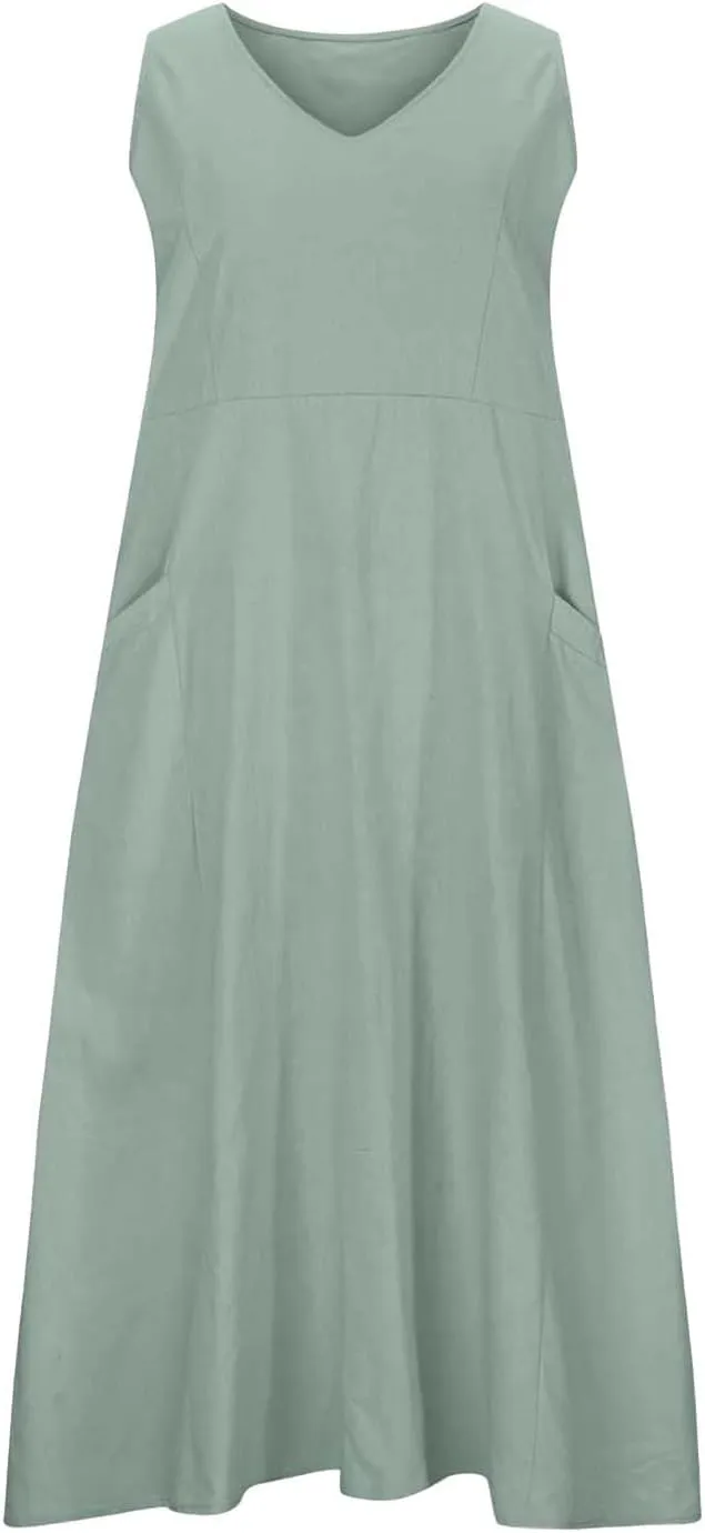 Women's Summer Casual Loose Sundresd Women's Summer Casual Sleeveless Long Maxi Beach Dress Cotton Linen Summer