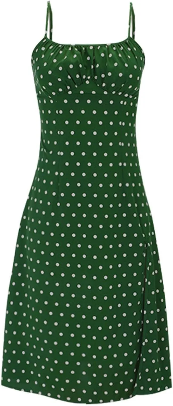 Women's Summer Casual Square Neck Dress with Pocket Cute Sleeveless High Waist A-Line Sundress Midi Dresses