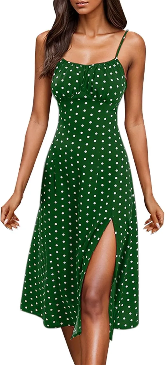 Women's Summer Casual Square Neck Dress with Pocket Cute Sleeveless High Waist A-Line Sundress Midi Dresses