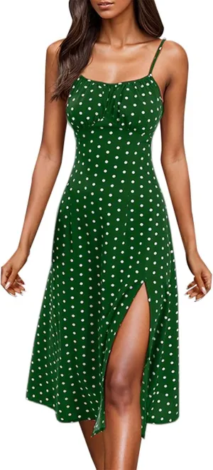 Women's Summer Casual Square Neck Dress with Pocket Cute Sleeveless High Waist A-Line Sundress Midi Dresses