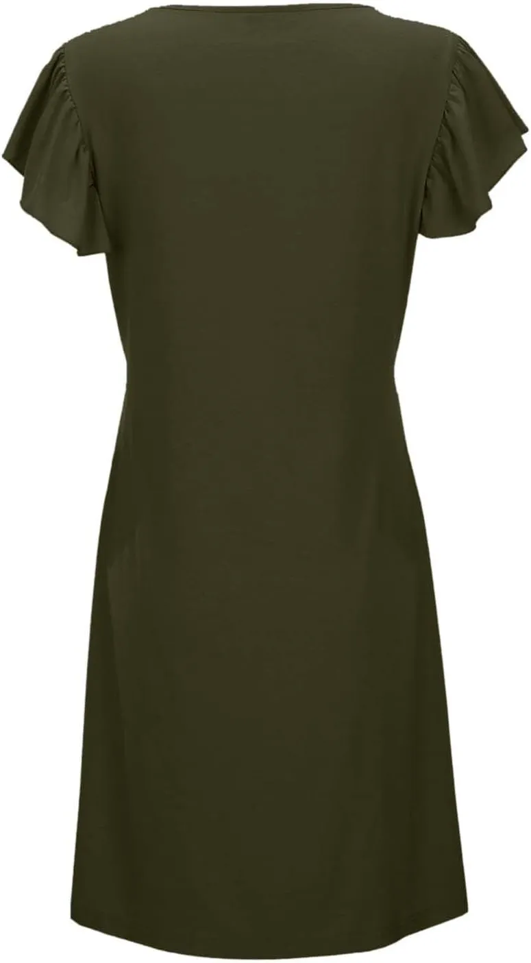 Women's Summer Dresses 2025 Beach Casual Deep V Neck Loose Sundress Ruffle Sleeve Mini Fashion Dress