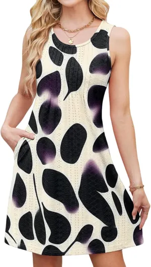 Women's Summer Dresses 2025 Beach Casual Sleeveless Floral Print Tank Loose Sundress with Pocket