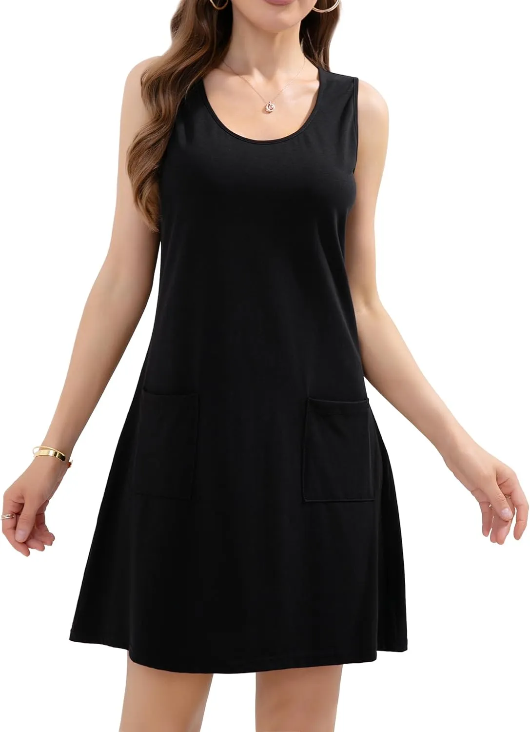 Women's Summer Dresses 2025 Casual Sleeveless Boho Beach Dress Scoop Neck T-Shirt Floral Sundress with Pocket