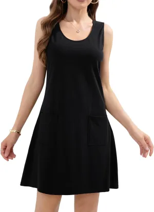Women's Summer Dresses 2025 Casual Sleeveless Boho Beach Dress Scoop Neck T-Shirt Floral Sundress with Pocket