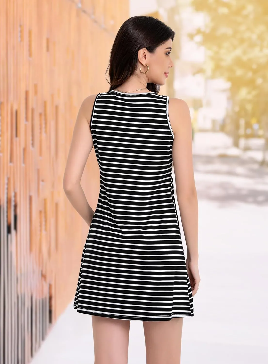 Women's Summer Dresses 2025 Casual Sleeveless Boho Beach Dress Scoop Neck T-Shirt Floral Sundress with Pocket