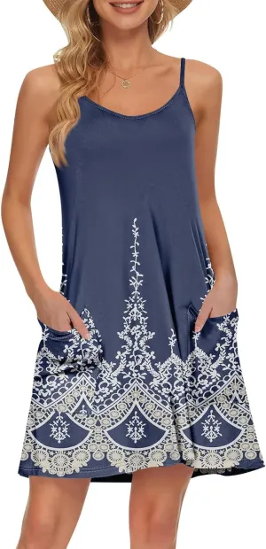 Womens Summer Dresses 2025 Loose Sleeveless Sundresses Beach Swimsuit with Pockets