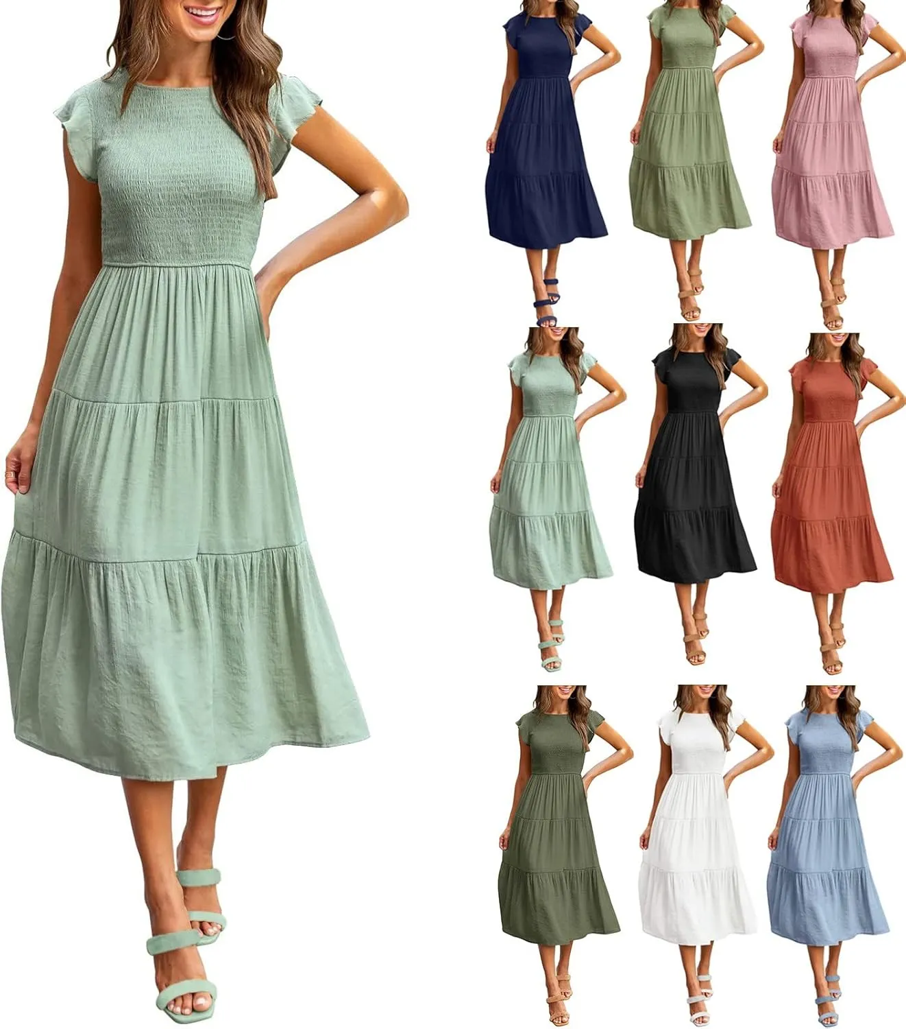 Women's Summer Floral Boho Dress Wrap V Neck Short Sleeve Ruffle A-Line Flowy Maxi Wedding Guest Dresses