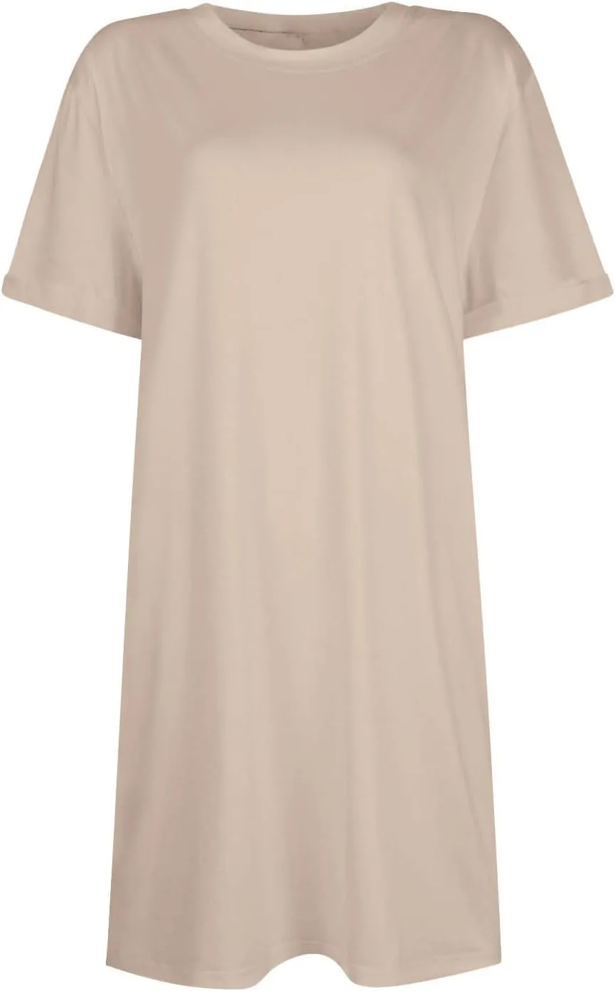 Women's Sun Dresses 2025 Vacation Summer Casual Loose Trendy Short Sleeve Round Neck Solid Color Dress, S-2XL