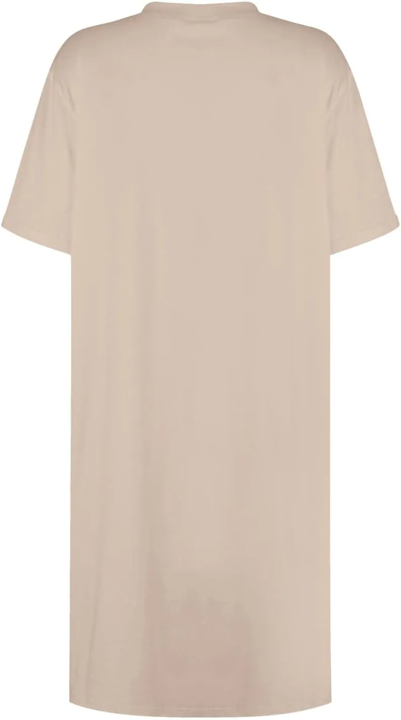 Women's Sun Dresses 2025 Vacation Summer Casual Loose Trendy Short Sleeve Round Neck Solid Color Dress, S-2XL