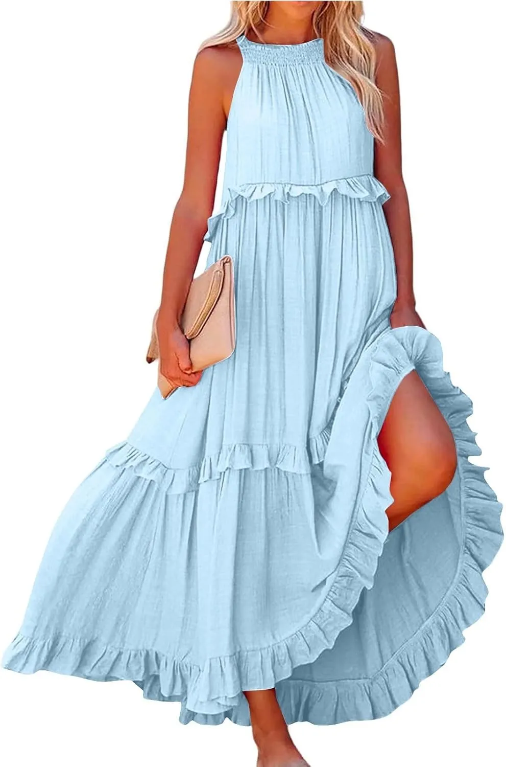 Women's Sundresses 2025 Summer Casual Loose Trendy Sleeveless Solid Color Flowy Maxi Beach Dress, S-2XL