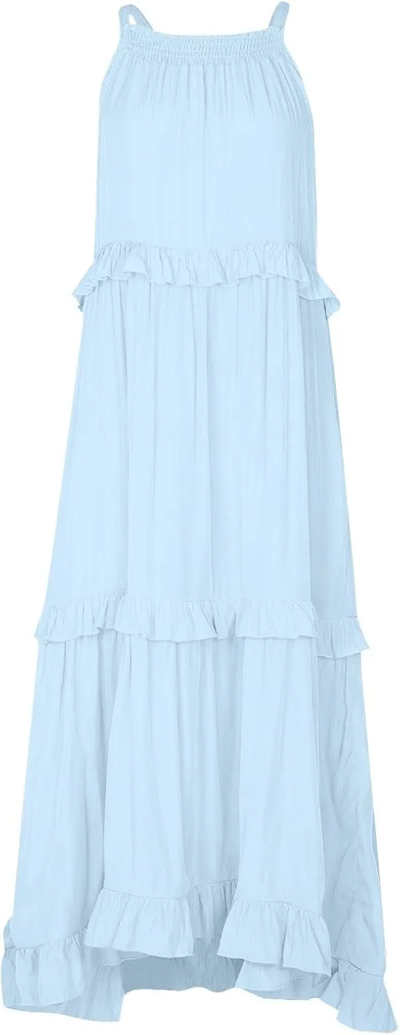 Women's Sundresses 2025 Summer Casual Loose Trendy Sleeveless Solid Color Flowy Maxi Beach Dress, S-2XL