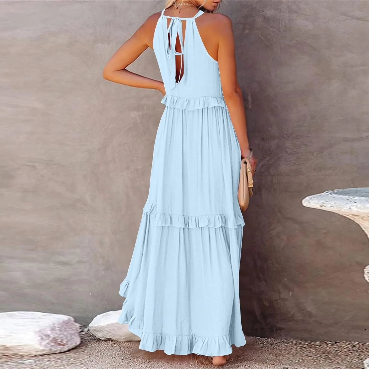 Women's Sundresses 2025 Summer Casual Loose Trendy Sleeveless Solid Color Flowy Maxi Beach Dress, S-2XL