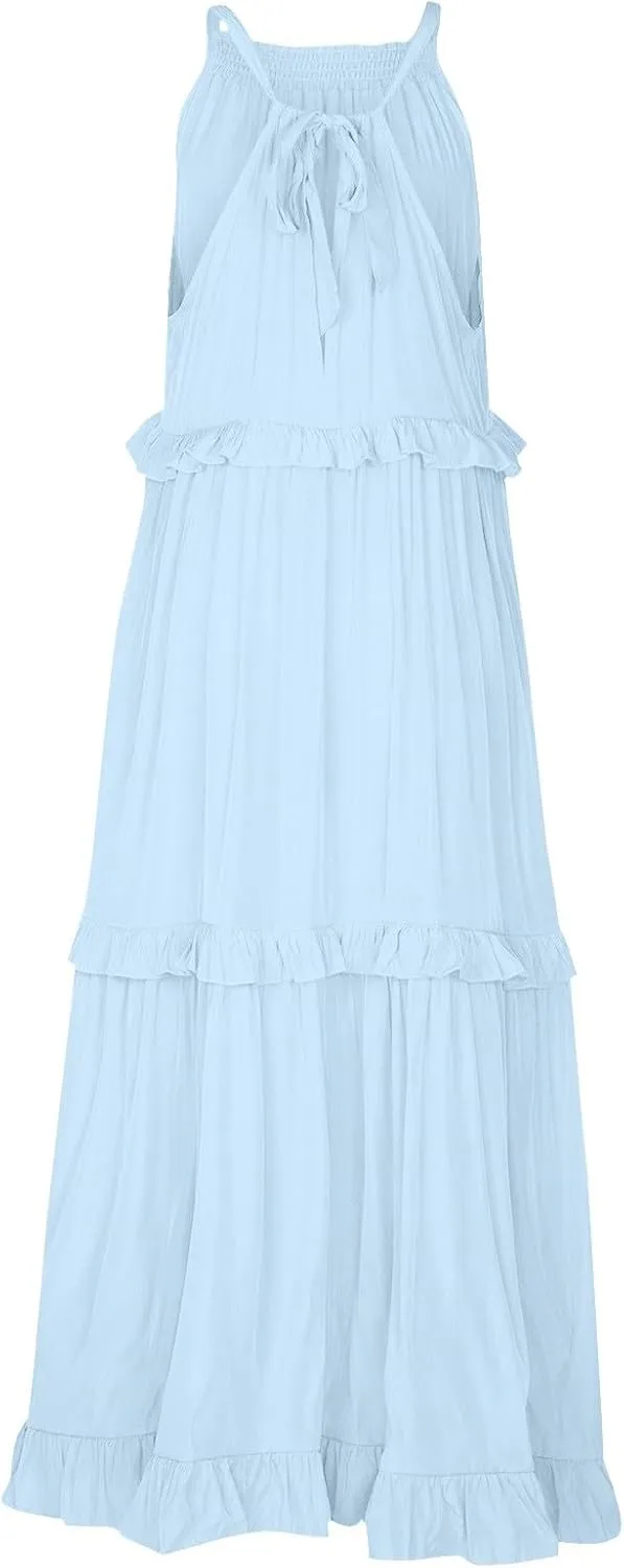 Women's Sundresses 2025 Summer Casual Loose Trendy Sleeveless Solid Color Flowy Maxi Beach Dress, S-2XL
