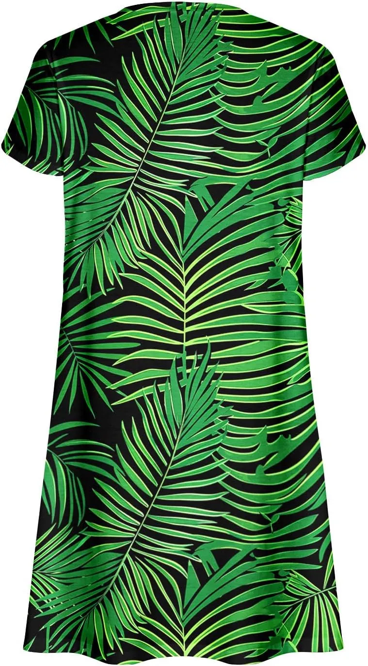 Womens Sundresses for Beach Vacation Plus Size Pleated Flowy Midi Dress Summer Casual Tshirt Mini Dress