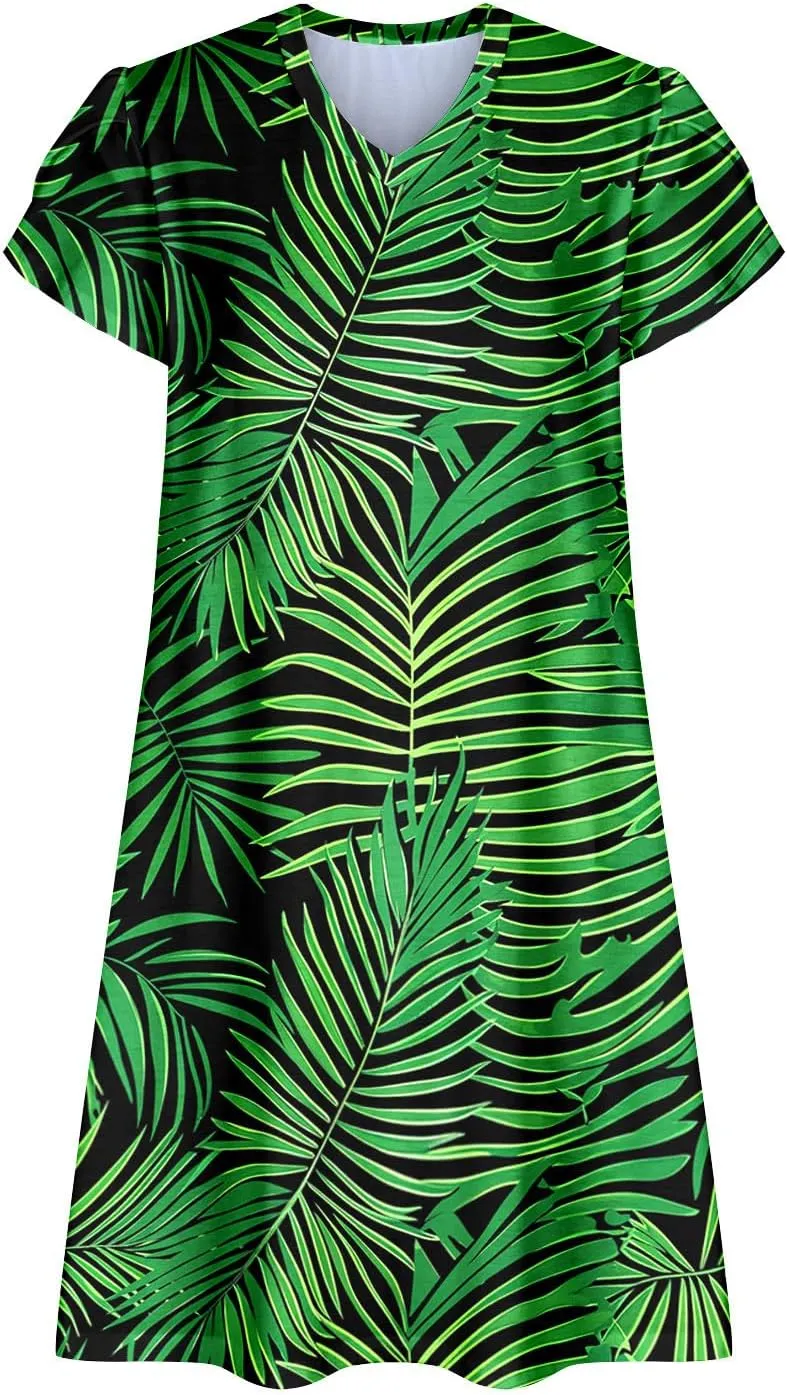 Womens Sundresses for Beach Vacation Plus Size Pleated Flowy Midi Dress Summer Casual Tshirt Mini Dress