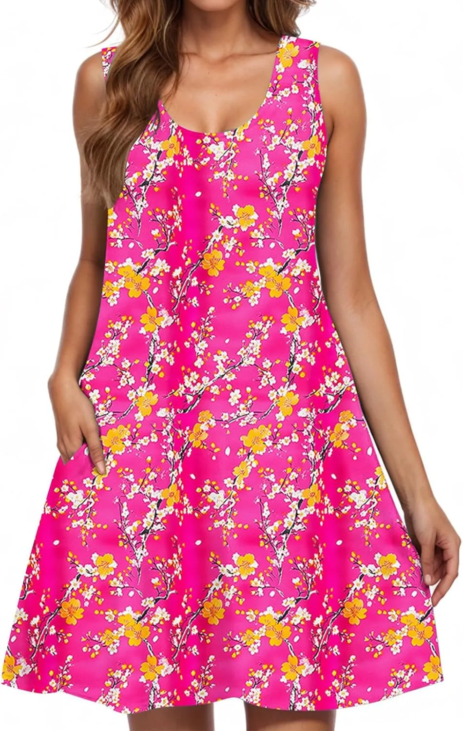 Womens Sundresses for Beach Vacation Sun Dress Sleeveless Tank Dress Boho Floral Printed Mini Dresses