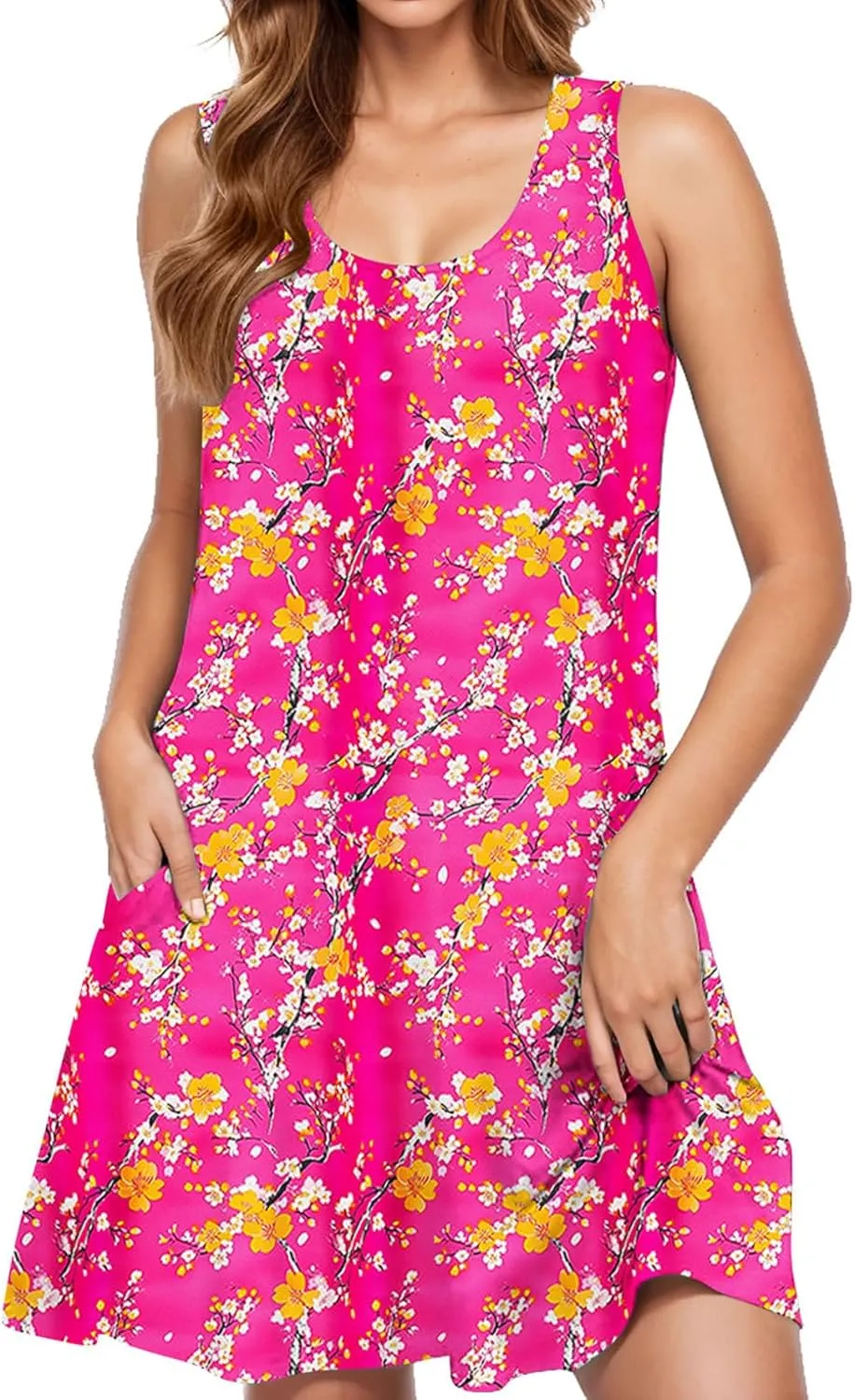 Womens Sundresses for Beach Vacation Sun Dress Sleeveless Tank Dress Boho Floral Printed Mini Dresses