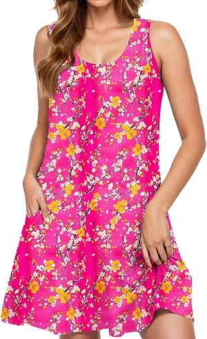 Womens Sundresses for Beach Vacation Sun Dress Sleeveless Tank Dress Boho Floral Printed Mini Dresses