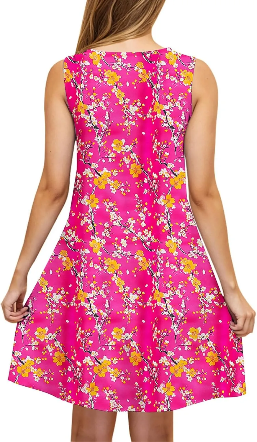 Womens Sundresses for Beach Vacation Sun Dress Sleeveless Tank Dress Boho Floral Printed Mini Dresses