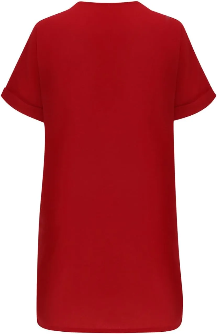 Womens V Neck Short Sleeve Dress Casual Summer T-Shirt Dresses Loose Trendy Solid Sundresses Clothing