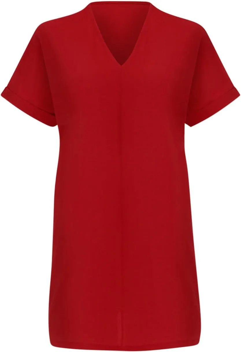 Womens V Neck Short Sleeve Dress Casual Summer T-Shirt Dresses Loose Trendy Solid Sundresses Clothing